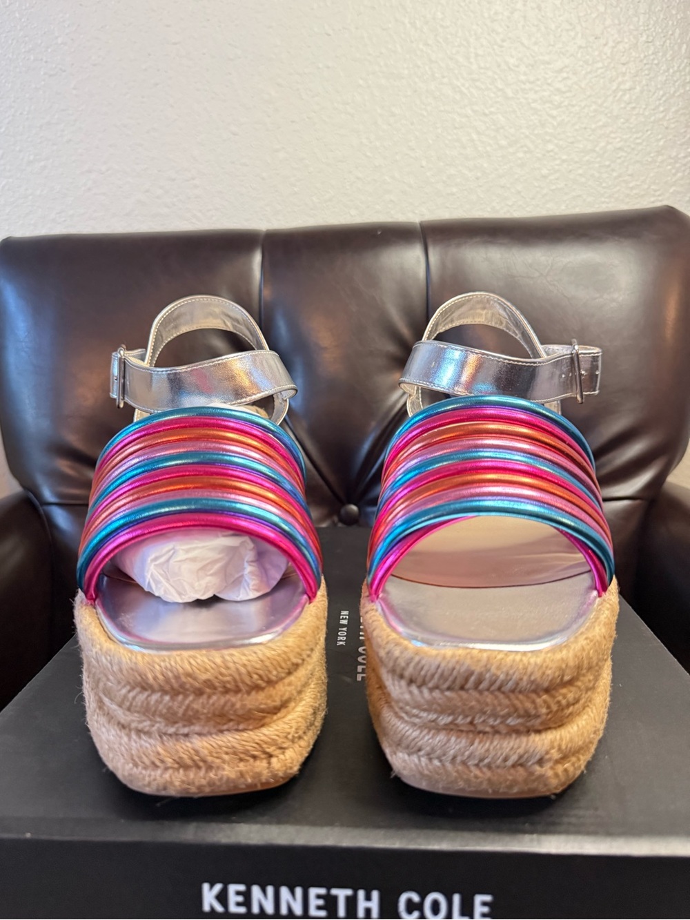 Kenneth Cole NY Multi-Metallic Casual Ankle Strap Wedge Platform Sandals - Sz 10